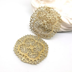 Raw Brass Filigree Stampings: Round Czech Jewelry Supplies (32mm, 2pcs)