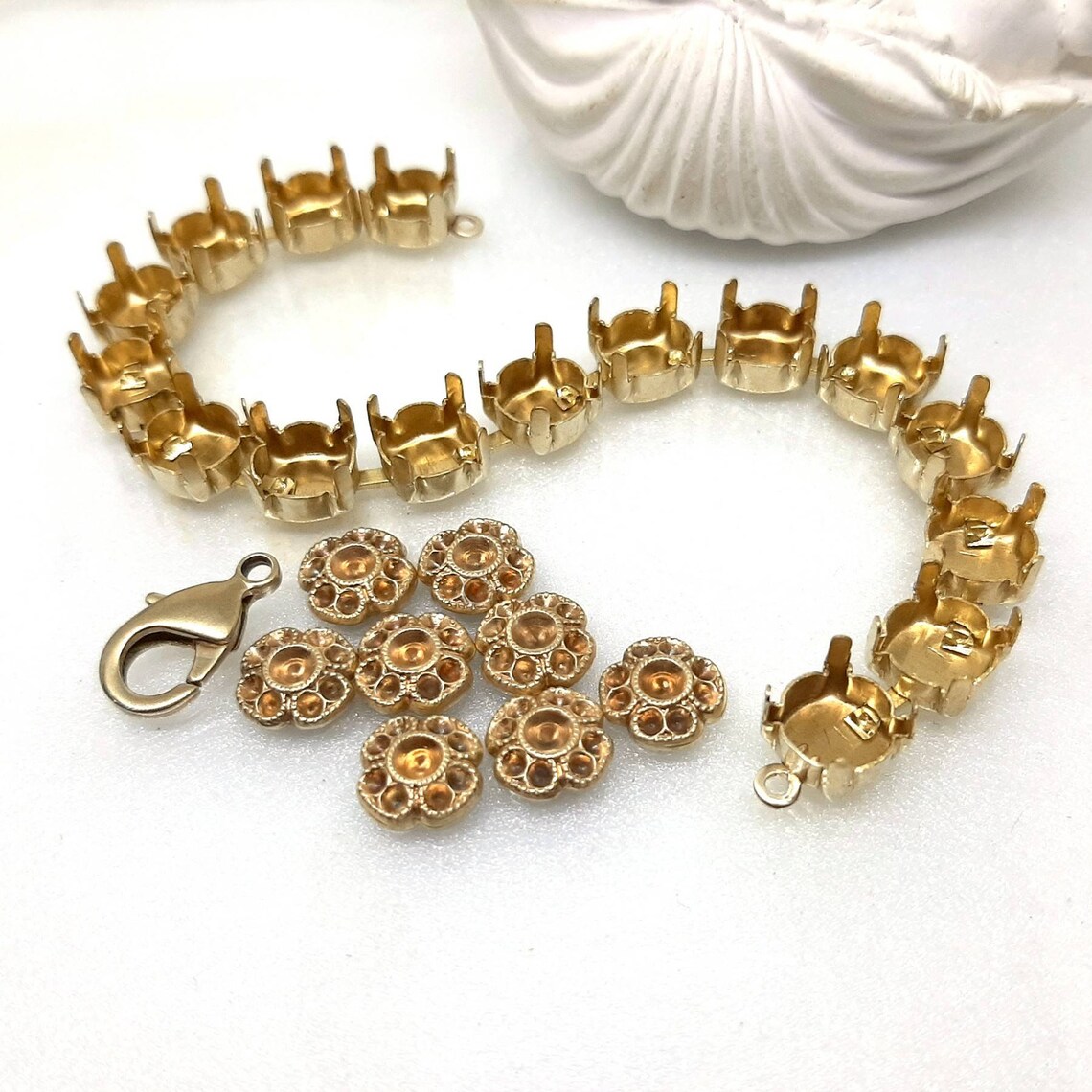 8mm Empty Cup Chain Bracelet Setting Raw Brass Chain Bracelet 7,5 Inch