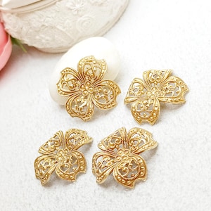Brass filigree flower gold flower connectors jewelry findings brass filigree jewelry decoration for hairpin 4 pcs
