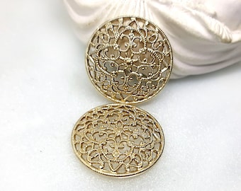 Brass Filigree Connector (Pair) Floral Czech Stamping Blank for Jewelry Making, Decor and Restoration Supplies (Set of 2)