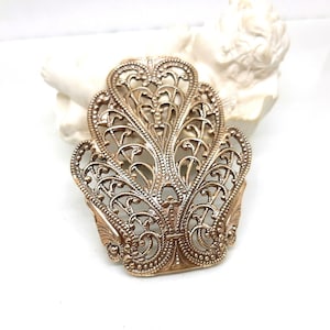 Brass Interior decorations large filigree stamping for jewelry making decor element furniture fur caskets brooch curved peacock tail 1 pc