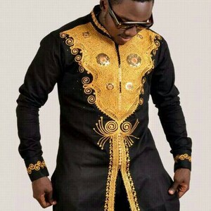 Black and Gold Dashiki African Men 