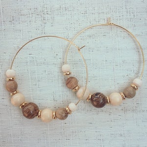 Multi Wooden Bead Hoop Earrings