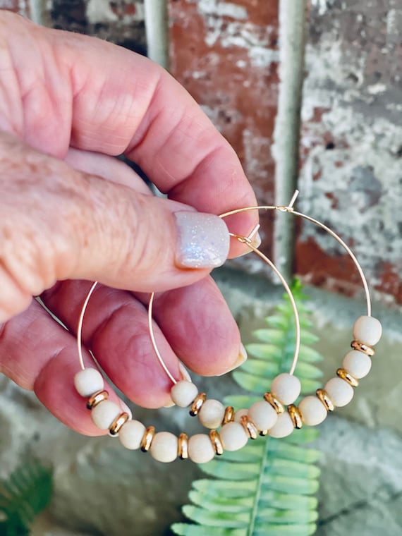 Wood bead cheap hoop earrings
