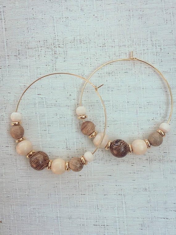 Wood bead shop hoop earrings