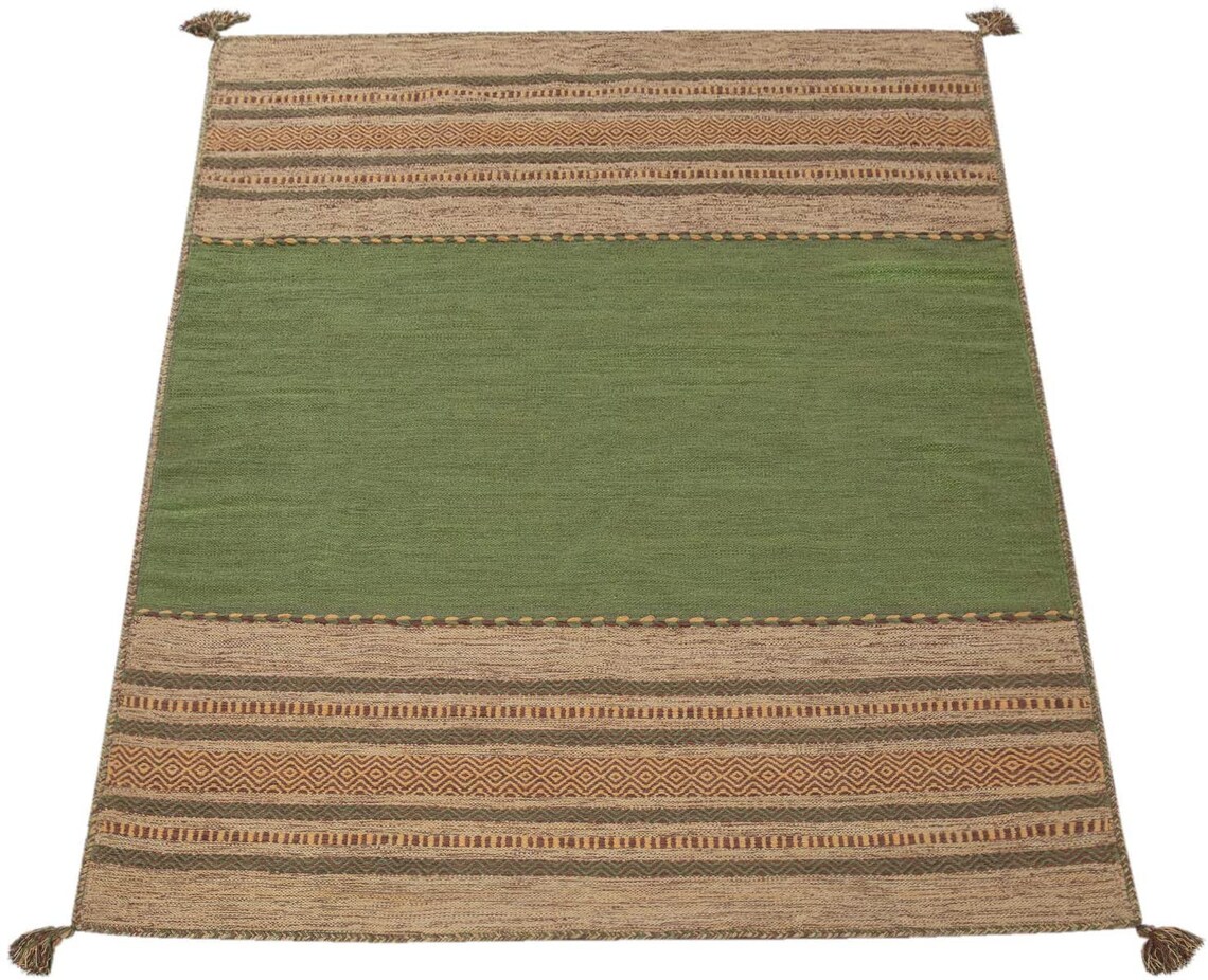 Indian Cotton Kelim Rug Green Etsy