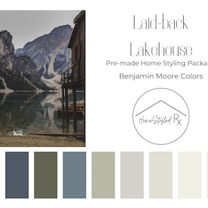Paleta de colores de pintura prefabricada y paquete de estilo para el hogar relajado de Lakehouse