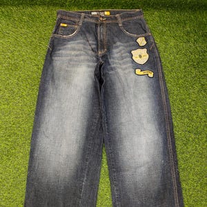 Baggy Jeans Southpole Patches Distress Faded Jeans Y2k vintage Undercover Hysteric Glamour Wide Leg Jnco Rapper Hip Hop Streetwear Taille 34