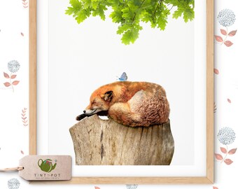 Fox illustration, Fox poster, Forest friends, Woodland creatures, Animal prints for nursery decor, PRINTABLE fox artwork for fox lover gift
