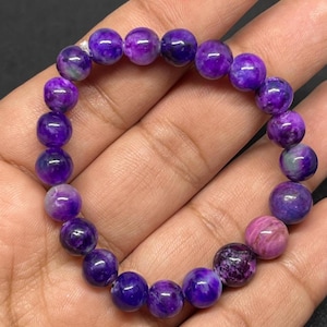 7-9mm Sugilite Bead Bracelet: Pink Purple Gemstone, 69ct