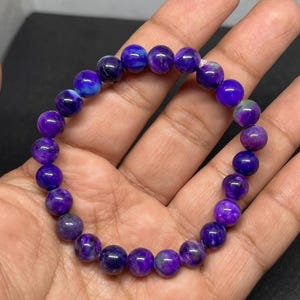 8MM Sugilite Bead Bracelet: Pink Purple Gemstone, 91.Ct