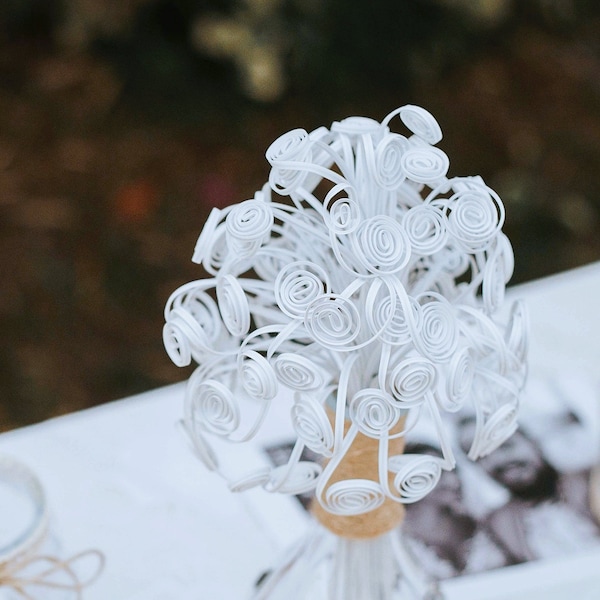 Alternative Artistic Artificial Wedding  White Flower Handmade Bouquet | 10 x 6 Inch