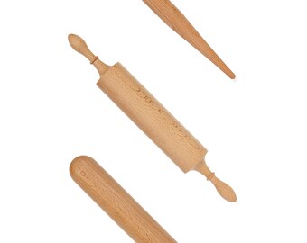 Solid Wood Pastry Roller 35 Cm Modern, Classic And Simple 3 Pcs Set | Rolling Pin, Baking Tools, Wed