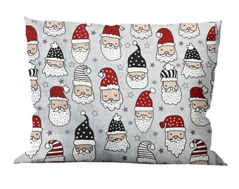 2 New Year's Eve Santa Heads Poplin Fabric Gray Pillowcase 50x70 Cm | New Year's | Christmas | New Year's Day