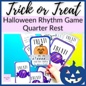 Quarter + Eighth Note + Quarter Rest Trick or Treat Halloween Rhythm Game for Music Lessons for Piano Lessons, Homeschool Music Class