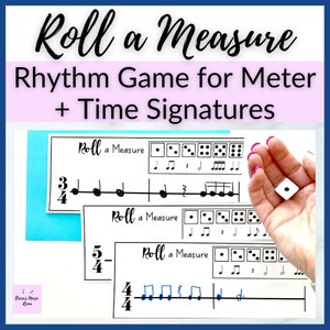 Roll a Measure Time Signature Game for Rhythm Music Centers for Piano Lessons, Homeschool Music Class, or Elementary Music