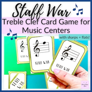 Gra karciana Treble Clef Staff War Music dla ośrodków muzycznych w szkole podstawowej, lekcji gry na pianinie, zajęć muzycznych w domu lub zajęć muzycznych w szkole podstawowej