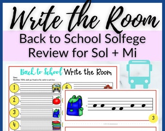 Sol Mi Back to School Melody Write the Room for Solfege Patterns for Piano Lessons, Homeschool Music Class, or Elementary Music