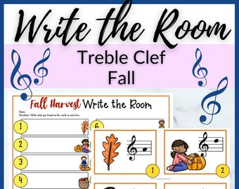 Fall Treble Clef Write the Room for Elementary Music Lessons // Printable for Piano Lessons, Homeschool Music Class