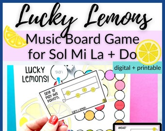 Lucky Lemons // Sol Mi La Do Printable AND Digital Board Game for Solfege Centers Elementary Music Centers for Kids, Homeschool Music Class