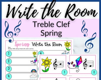 Spring Treble Clef Write the Room for Elementary Music Lessons // Printable for Piano Lessons, Homeschool Music Class