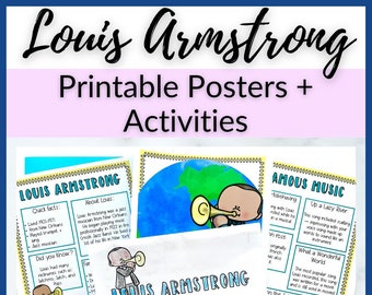 Louis Armstrong Printable Activities, Posters, Bulletin Board Set about Jazz for Piano Lessons, Homeschool Music Class, or Elementary Music