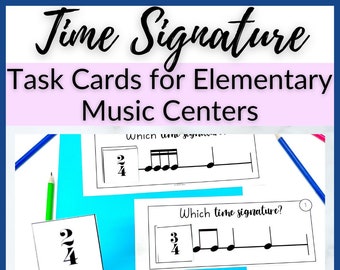 Time Signature Task Card Game for Rhythm Elementary Music Centers for Piano Lessons, Homeschool Music Class, or Elementary Music