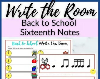 Sixteenth Notes Back to School Rhythm Write the Room for Piano Lessons, Homeschool Music Class, or Elementary Music