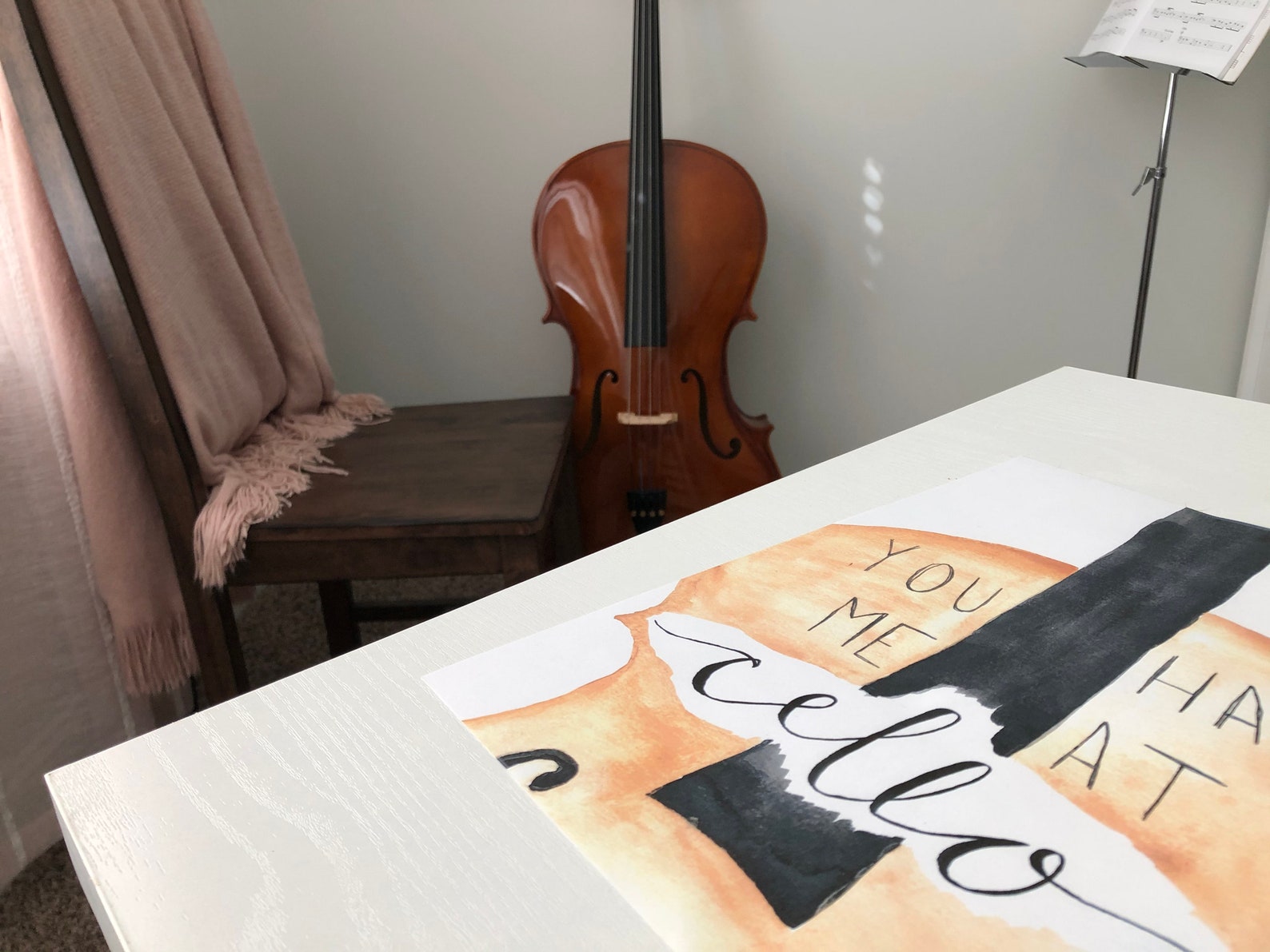 You Had Me at Cello Music Pun Poster Print Watercolor Print 5x7