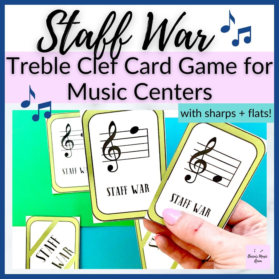 Treble Clef Staff War Music Card Game for Elementary Music Centers, Piano Lessons, Homeschool Music Class, or Elementary Music