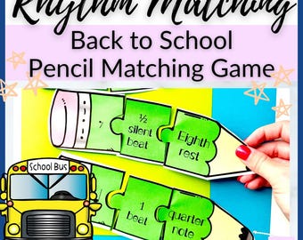 Reseña del juego de emparejamiento de lápices rítmicos para la vuelta al cole en centros de música, clases de piano y clases de música en casa.