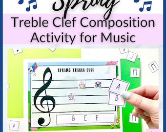 Spring Treble Clef Composition Activity for Elementary Music Centers Spring Piano Lessons, Homeschool Music Class