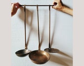 Antique hanging copper kitchen utensil set.