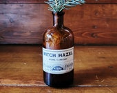 Vintage apothecary bottle. Witch hazel amber bottle.