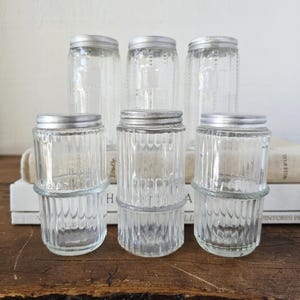Antique Hoosier jars, Vintage glass spice jars.
