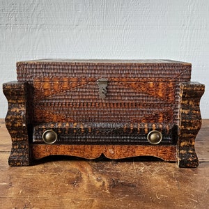 Antique tramp art box. Tramp Art musical jewelry box.