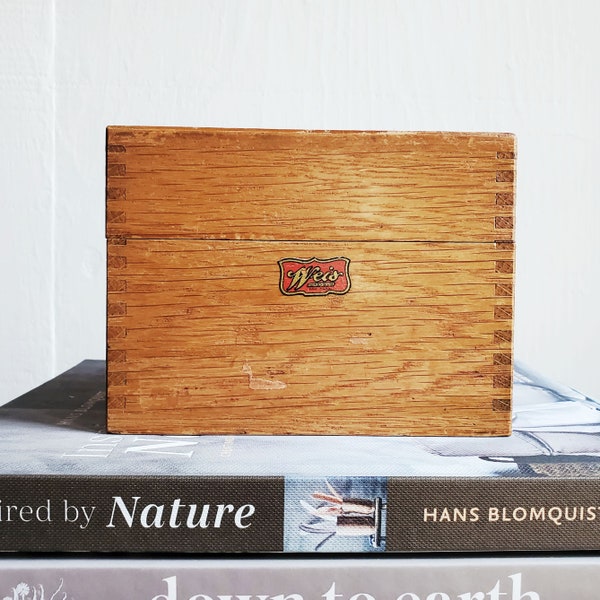 Weis brand vintage recipe box. Dovetailed wooden trinket box.