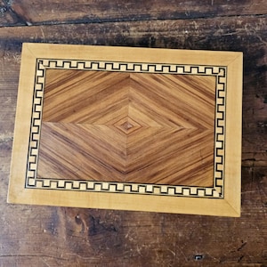 Handmade Wooden Inlay Box: Vintage Jewelry & Watch Storage