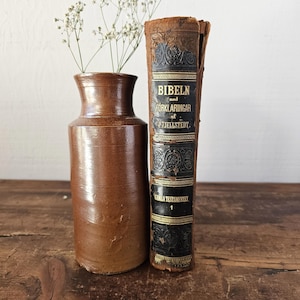 Antique Brown Stoneware Ink Bottle: European Crock Vase