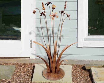 Rusty metal mixed Flowers in Tall Grass garden art sculpture / garden art decoration / outdoor flower sculpture / handmade art