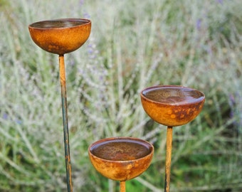 Large Rusty Rain Catcher. Over 1m tall garden sculpture.