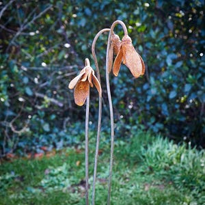 Metal Snowdrop Flower Sculptures for the Garden. 1 Metre Tall Rusty Garden Art Ornaments image 7