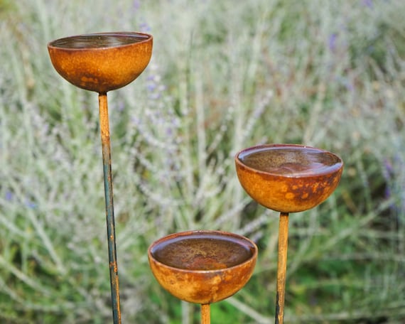 Large Rusty Rain Catcher. Over 1m tall garden sculpture. Bird feeder. Garden art