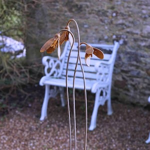 Metal Snowdrop Flower Sculptures for the Garden. 1 Metre Tall Rusty Garden Art Ornaments image 4