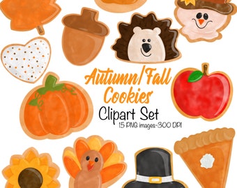 Herbst/Herbst Keks Clipart Set -Kürbis-Vogelscheuche-Igel-Aquarell