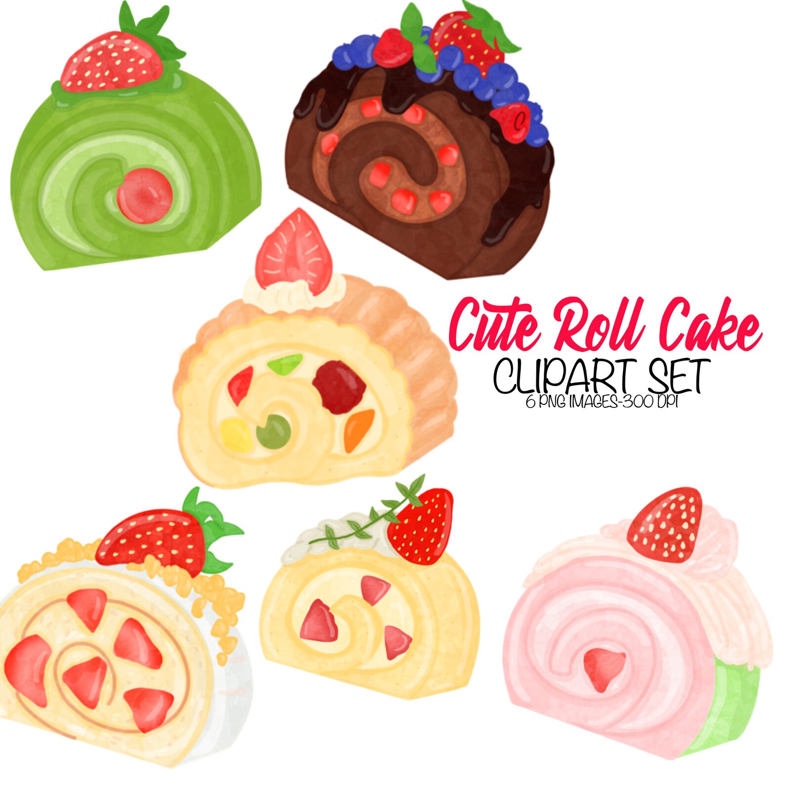 Cute Roll Cakes Clipart Set Etsy