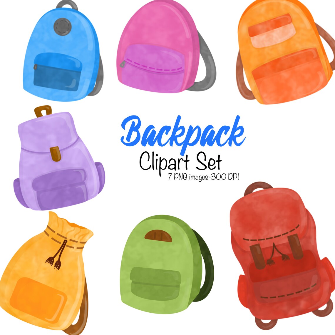 Backpack Clipart Setschoolwatercolor Etsy