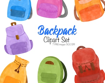 Rucksack Clipart Set-Schule-Aquarell