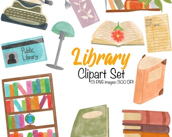 Bibliothek Clipart Set- Bücher-Studie-Aquarell