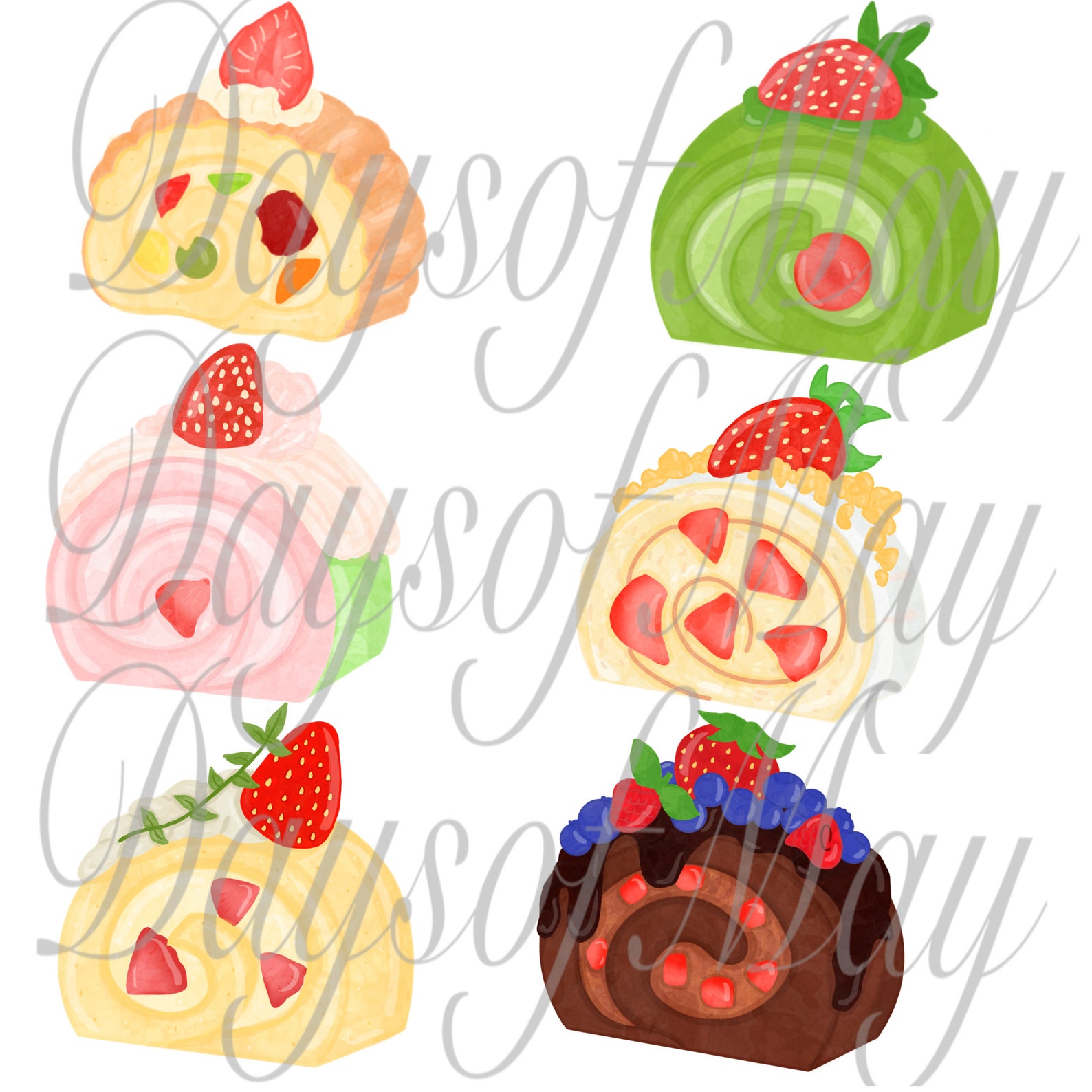 Cute Roll Cakes Clipart Set Etsy